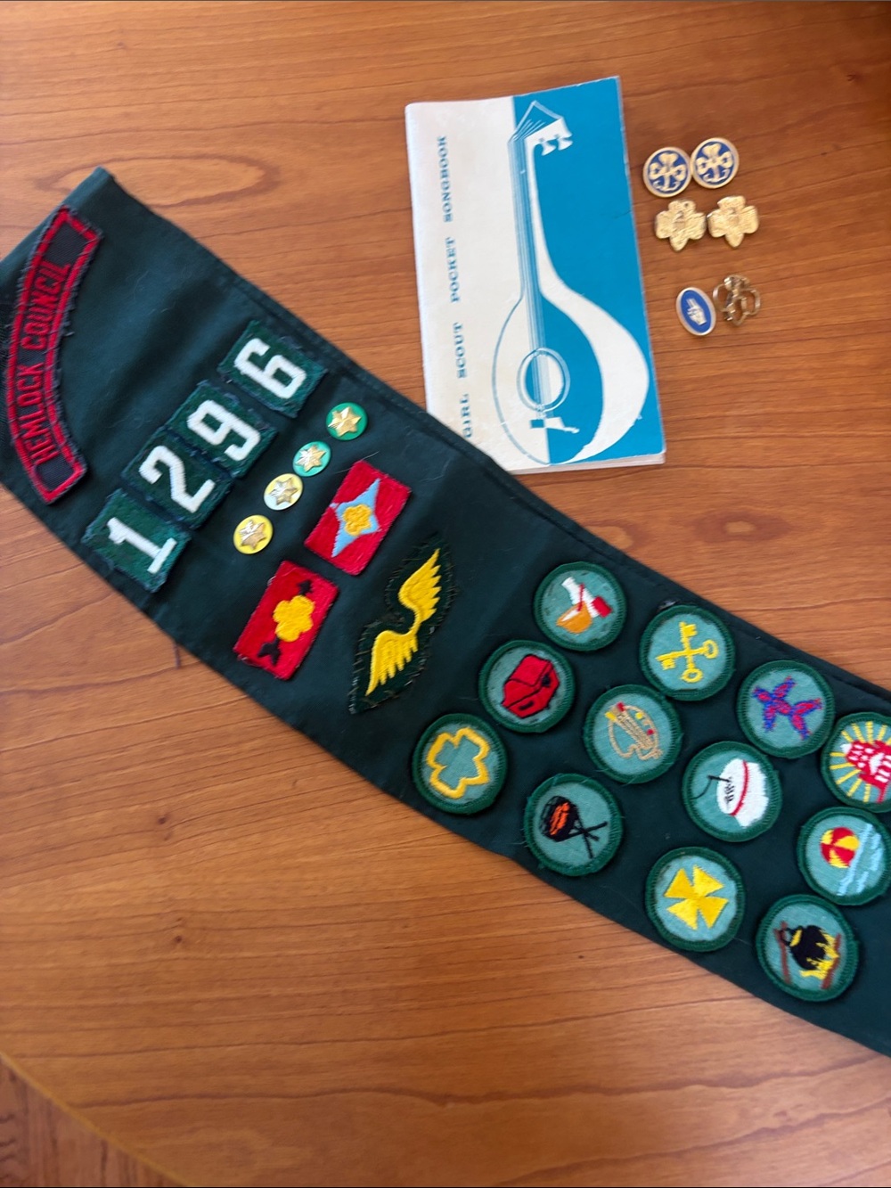 Vintage Girl Scouts Green Scout Merit Sash with Assorted Badges
